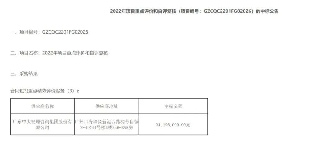 中大咨詢中標廣州市財政局重點績效評價項目，中大咨詢整理